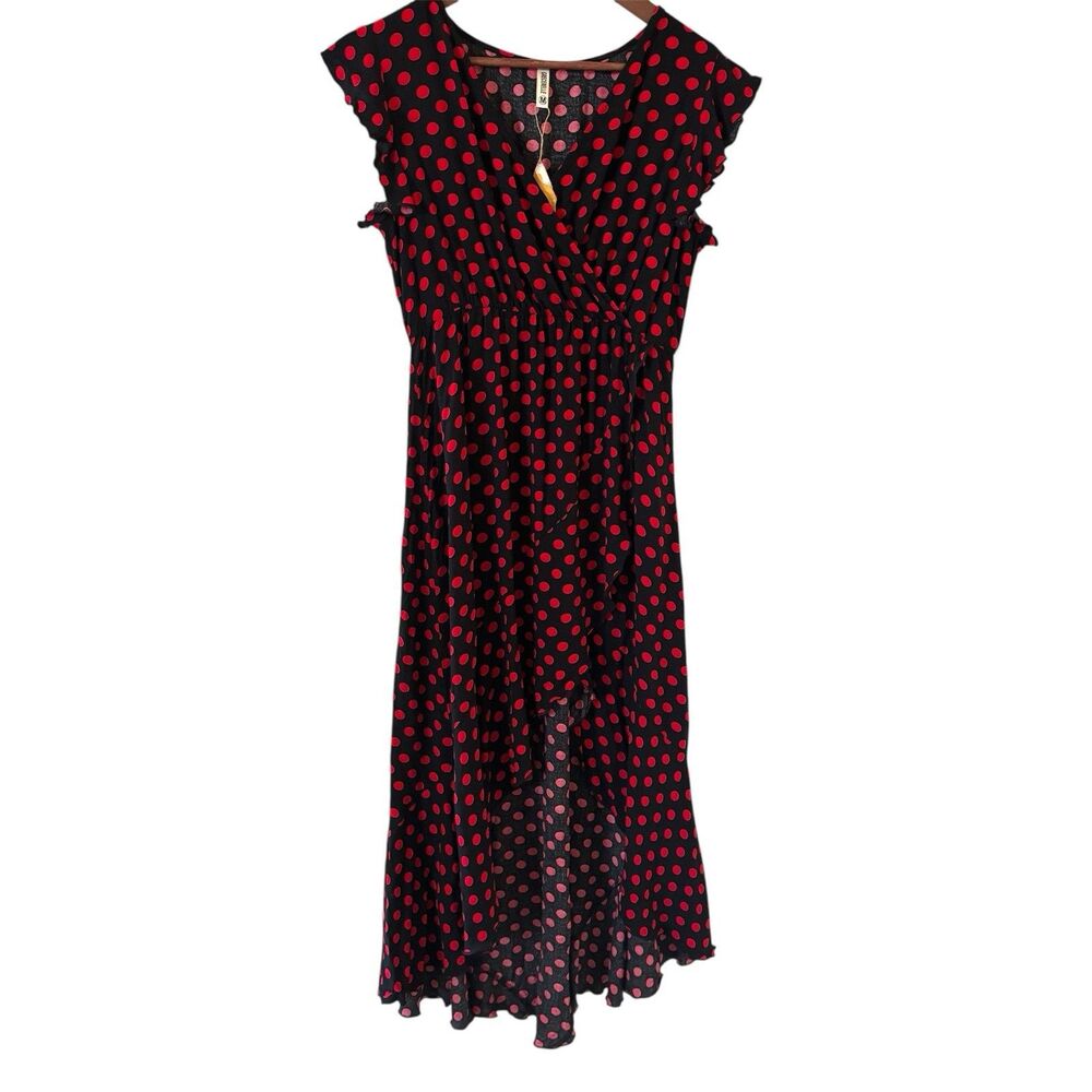 NWT Grecerelle Womens Maxi‎ Dress Dark Romantic Faux Wrap M Hi-Low Ruffles Party